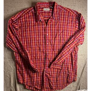 L.L. Bean Men’s XL Button Down Shirt Red Plaid Long Sleeve Casual Outdoors